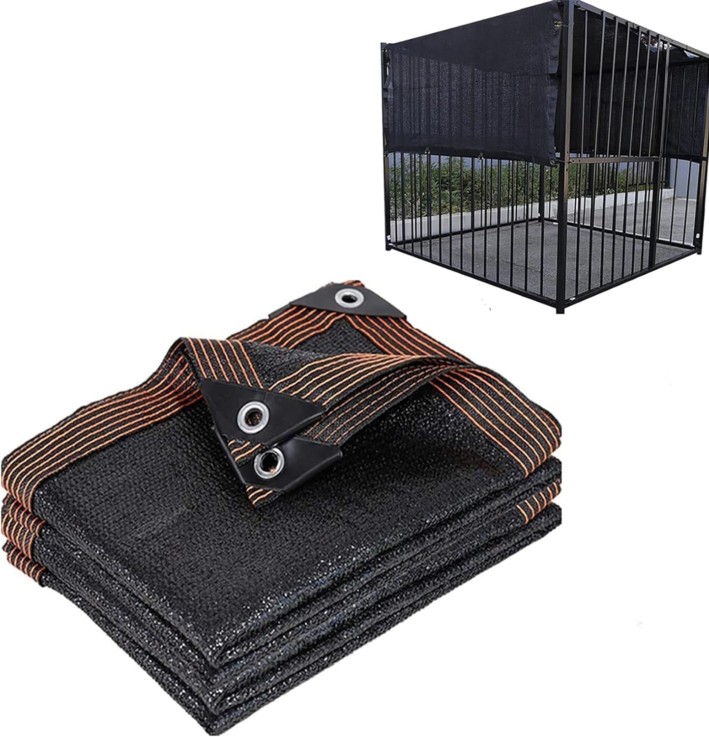 YLBFJXK dog kennel shade cover front view protecting a wire outdoor pet crate from harsh sunlight.