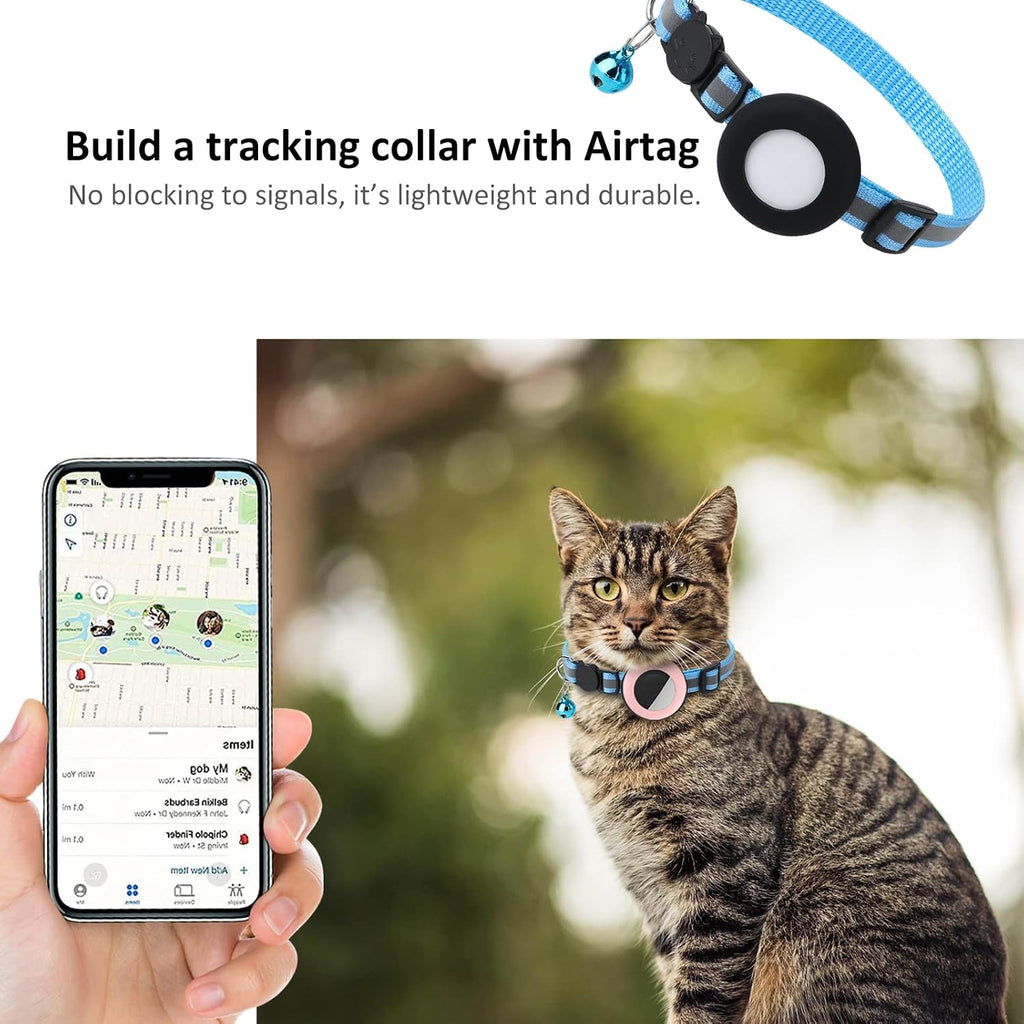 Demonstration of the tracking device holder being threaded onto a small pink pet collar strap.