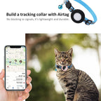 Demonstration of the tracking device holder being threaded onto a small pink pet collar strap.