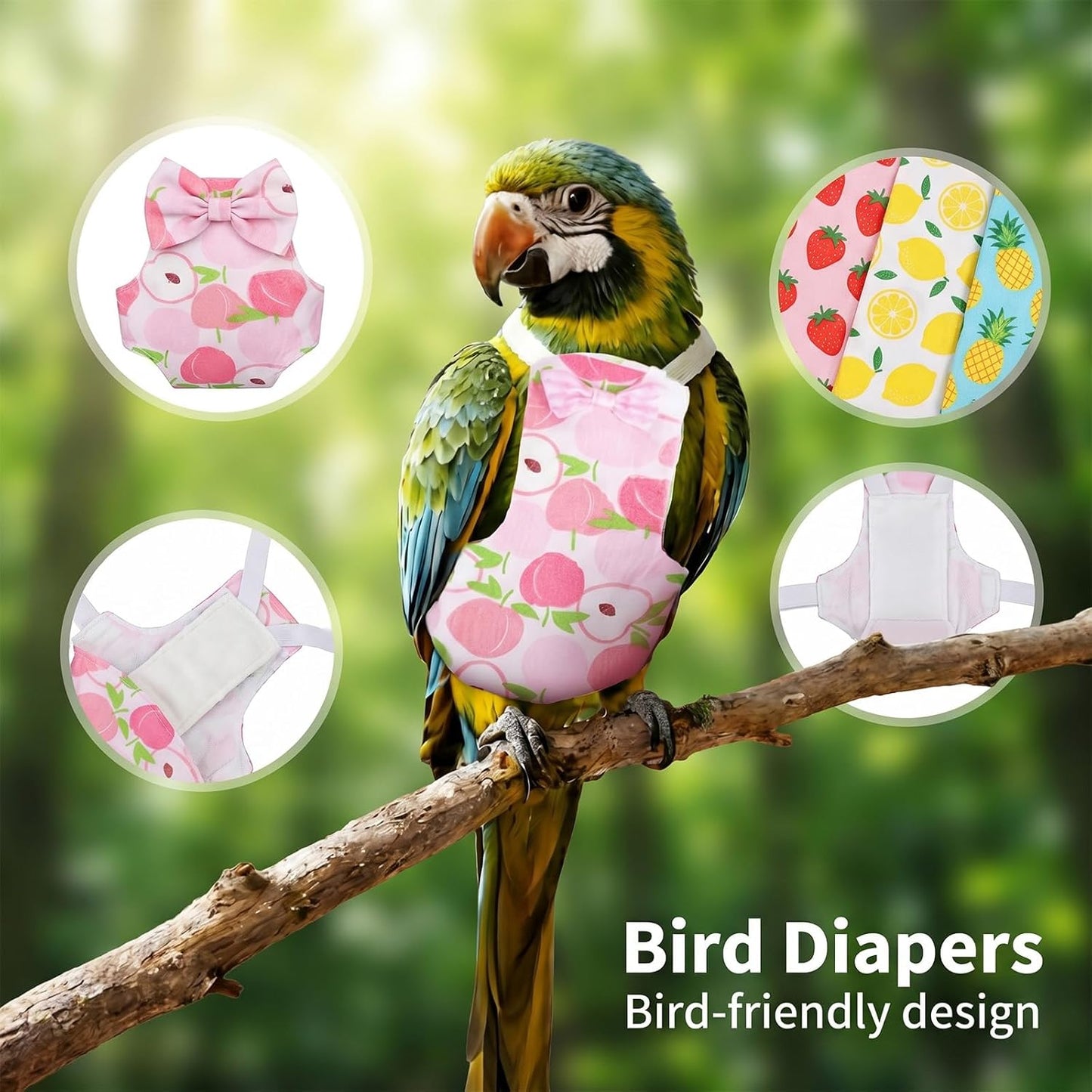 LXUEJIE pet bird diaper showcasing the leakproof inner lining and internal pocket structure