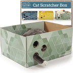 5609PETS extra large cat scratching box front view with green forest pattern