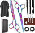 WFOEJEJ professional hair cutting scissors set rainbow front view showcase