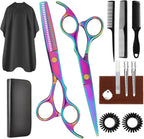 WFOEJEJ professional hair cutting scissors set rainbow front view showcase