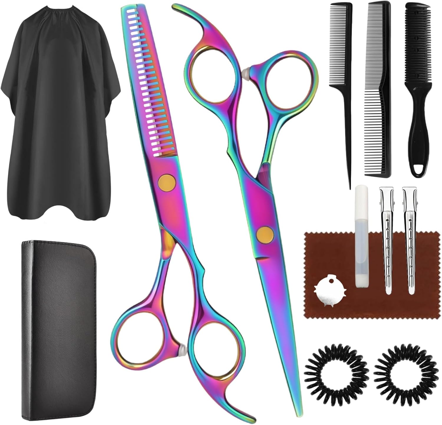 WFOEJEJ professional hair cutting scissors set rainbow front view showcase