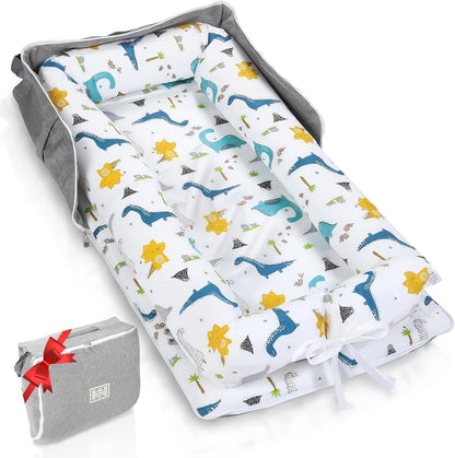 BEIARA baby lounger dinosaur print front view premium portable infant nest