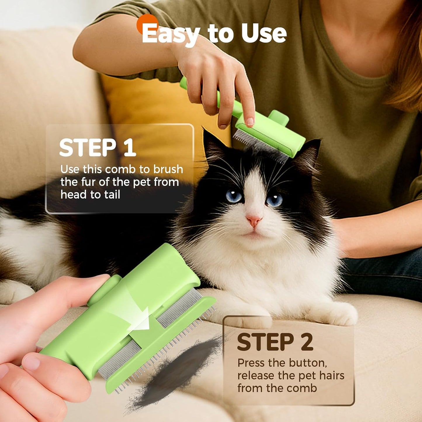 Zrpot pet grooming brush clearing trapped hair from short haired domestic cats.