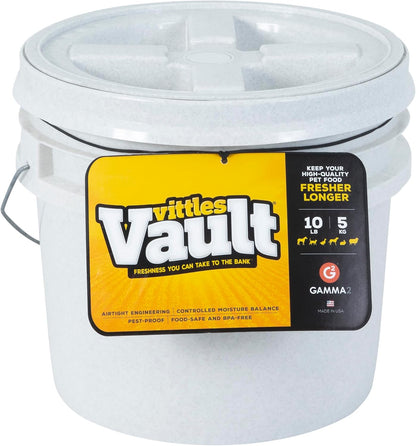 Gamma2 Vittles Vault container filled with dry kibble