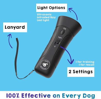 Owner using Bark Begone behavior corrector device during outdoor walk