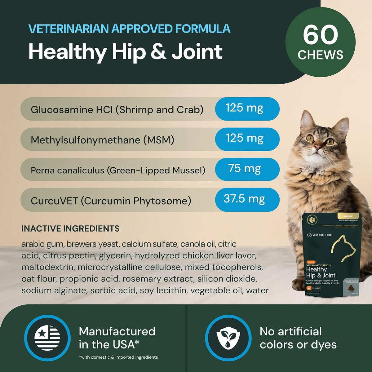 Back of package showing ingredient list for cat joint chews
