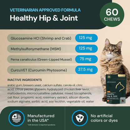 Back of package showing ingredient list for cat joint chews