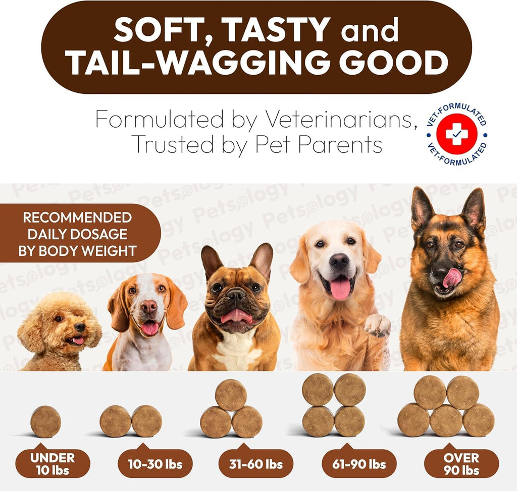 Close up of individual chicken flavored soft chew multivitamin for dog lumps and bumps treatment support.