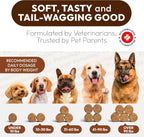 Close up of individual chicken flavored soft chew multivitamin for dog lumps and bumps treatment support.