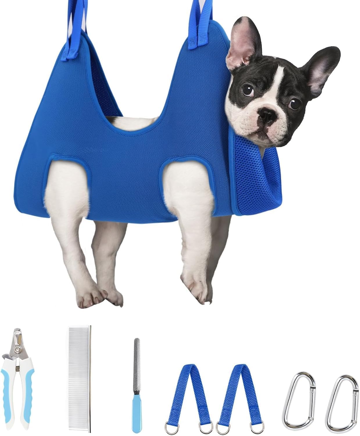 Supet Dog Grooming Hammock Harness for Dogs Cats, Relaxation Pet Nail Clipper Hammock, Restraint Dog & Small Animal Leashes Sling for Groomingk for Nail Trimming (Coral Blue, S) - Image 13