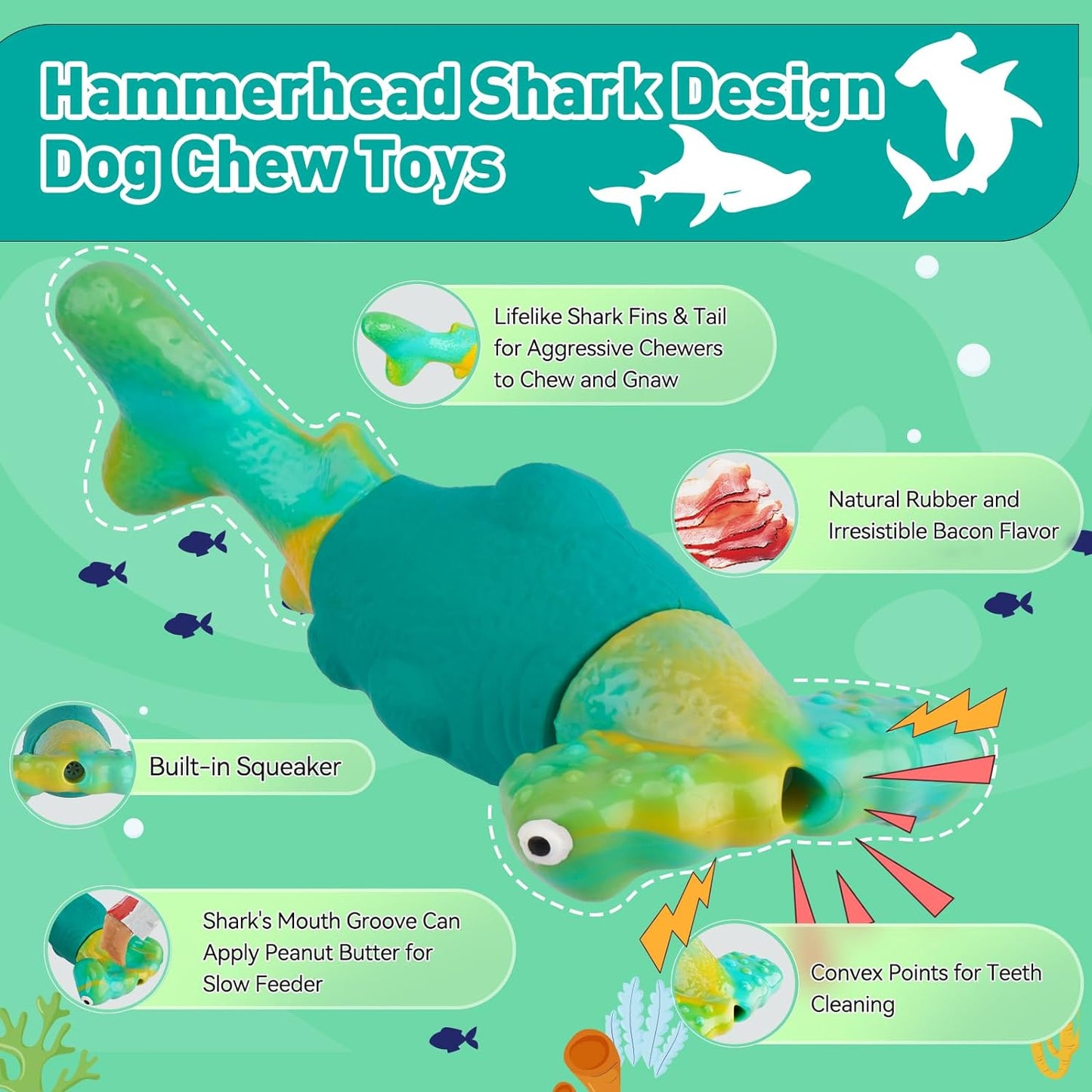 Close up of Bikiisen shark toy tail for dental cleaning