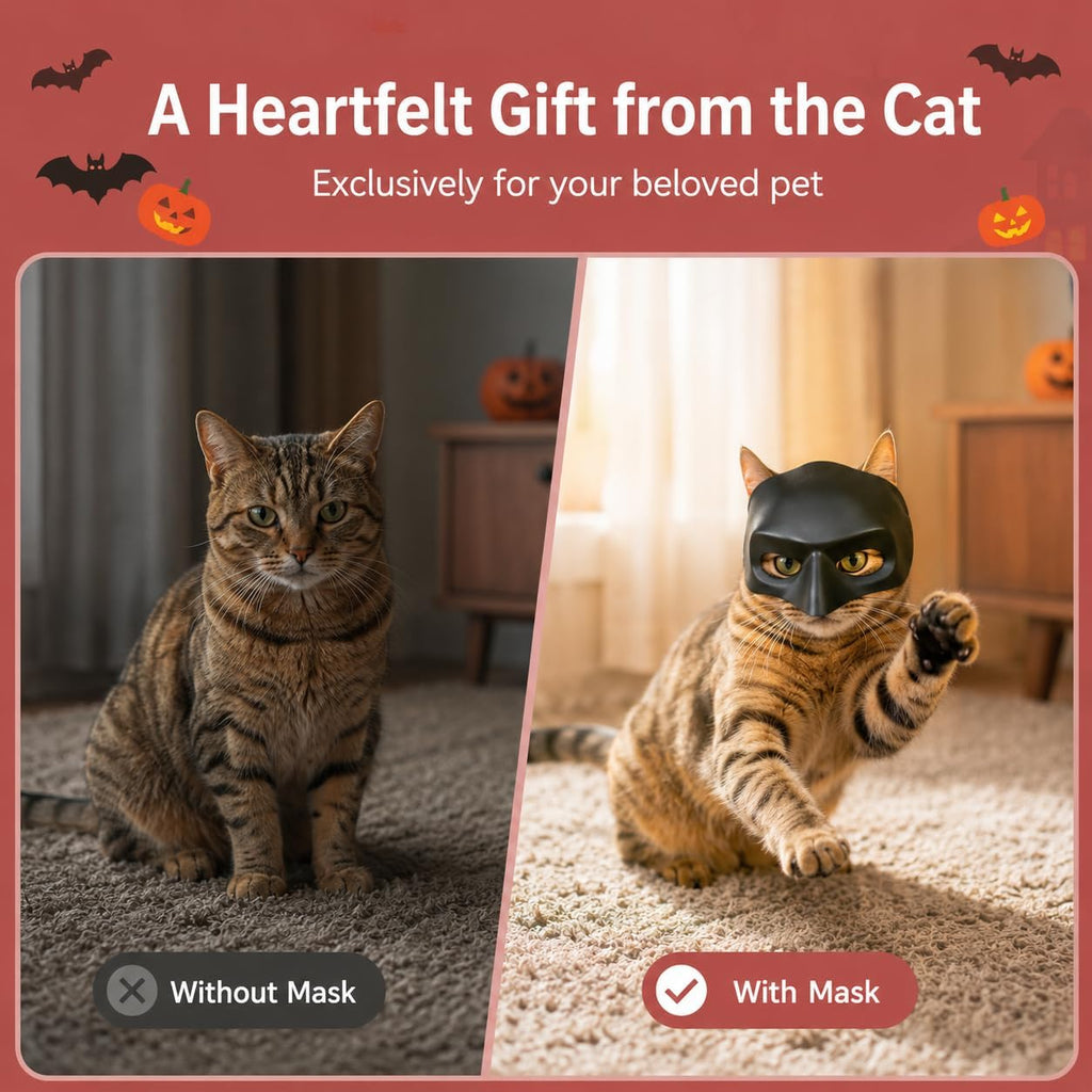 Cat bat mask shown on a pet for size reference