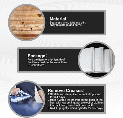 Instructional view demonstrating how to steam iron creases out of the Riivvdise vinyl background