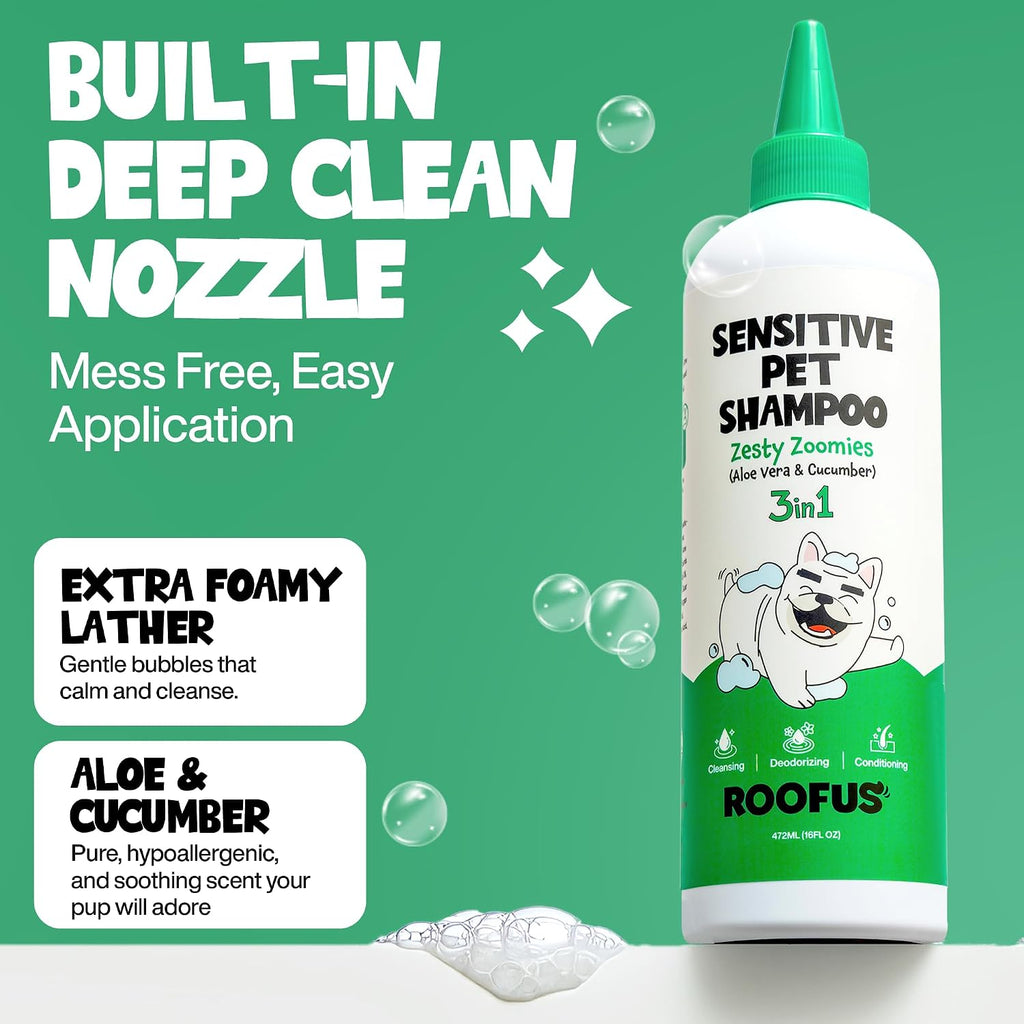Deodorizing pet shampoo for smelly dogs with cucumber extract formulation details