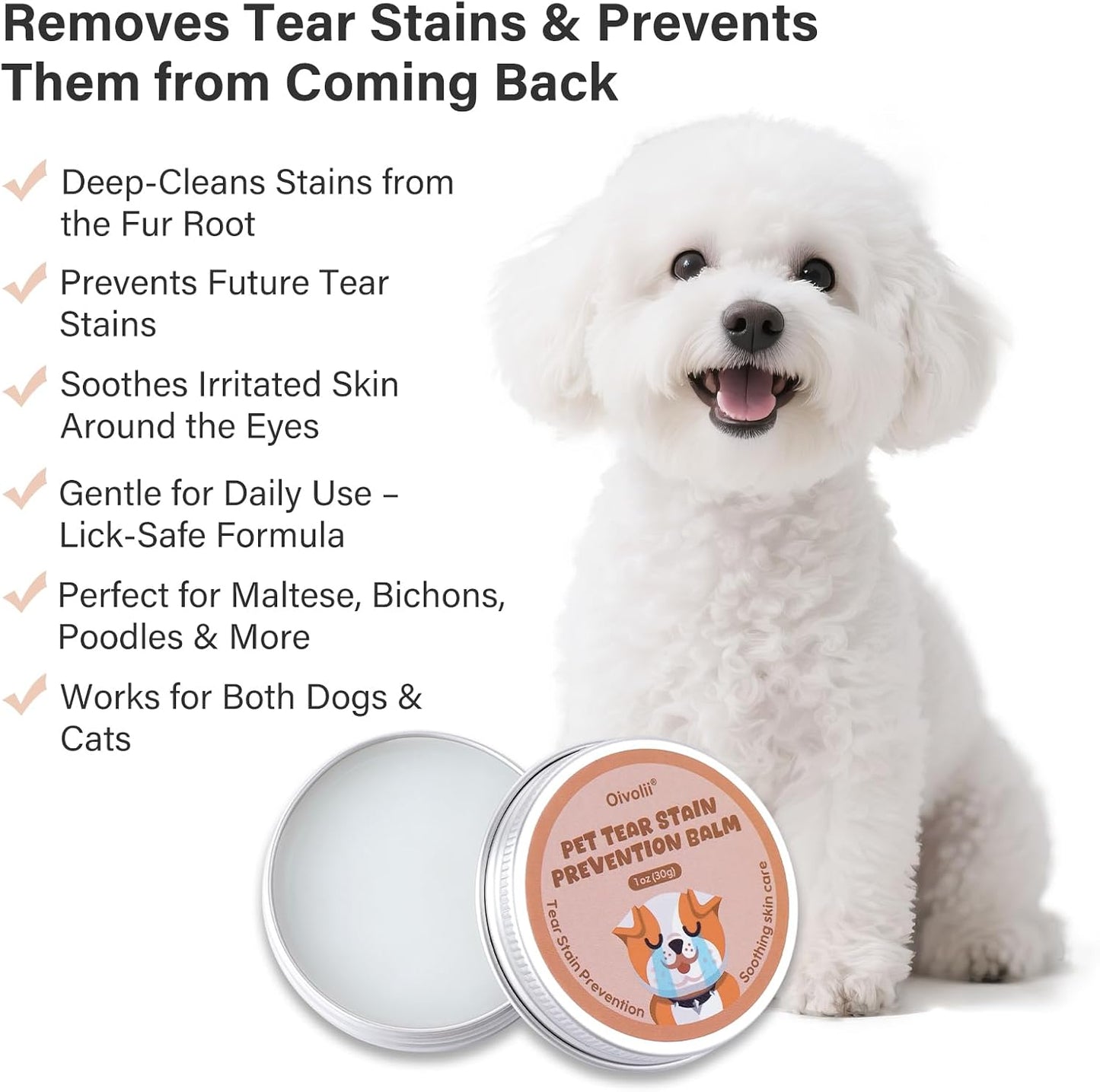 Natural dog eye care balm for clearing tear stains and gunk