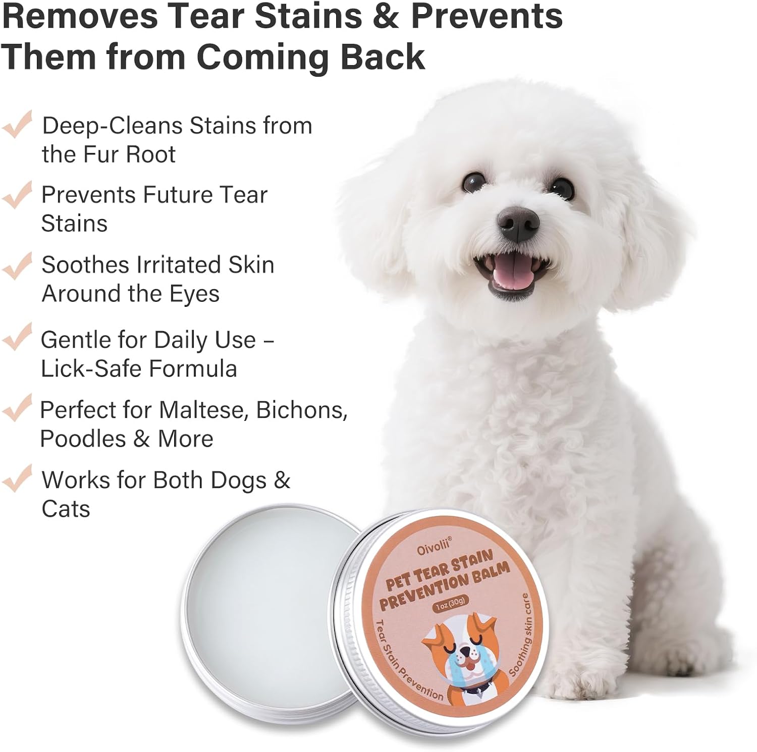 Natural dog eye care balm for clearing tear stains and gunk