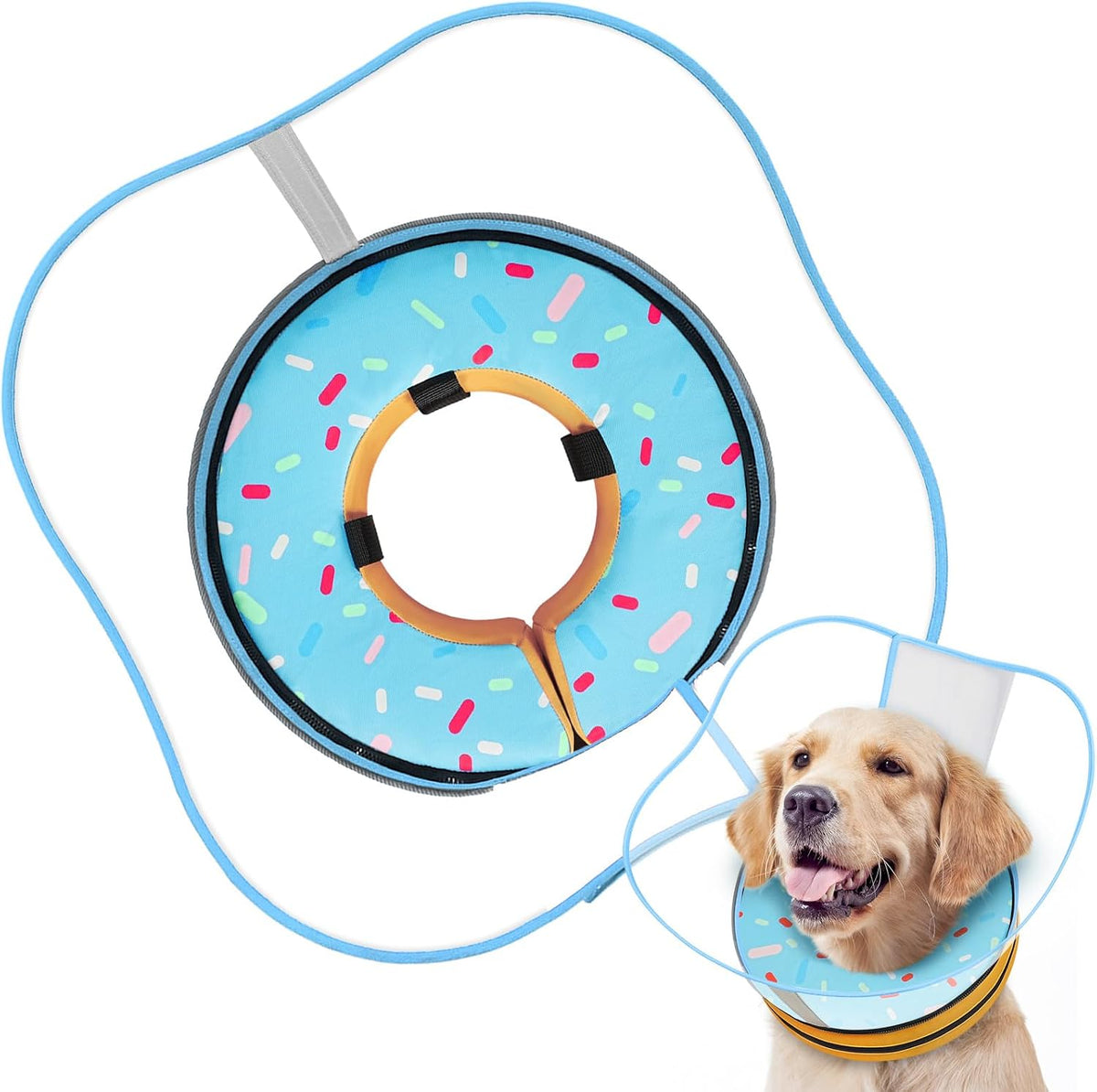 Premium sponge core dog neck cone showing internal collar loops