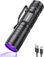 Full packaging contents of the MOWETOO UV light kit including the handheld torch and the USB-C charging cord.