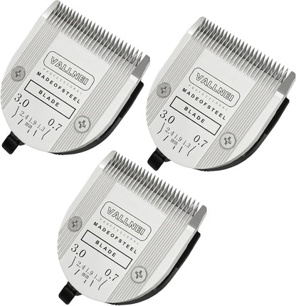 Vallnei five in one professional animal clipper blades front view three pack for pet grooming.