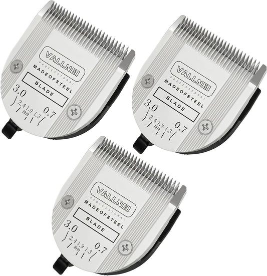 Vallnei five in one professional animal clipper blades front view three pack for pet grooming.
