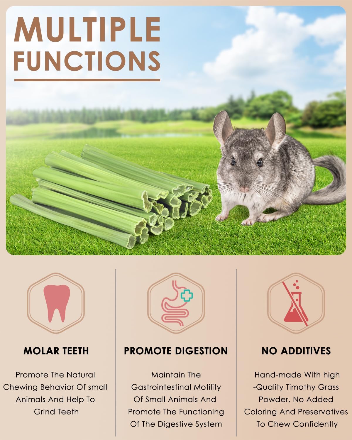 Small animal dental chew sticks made from organic papaya stems
