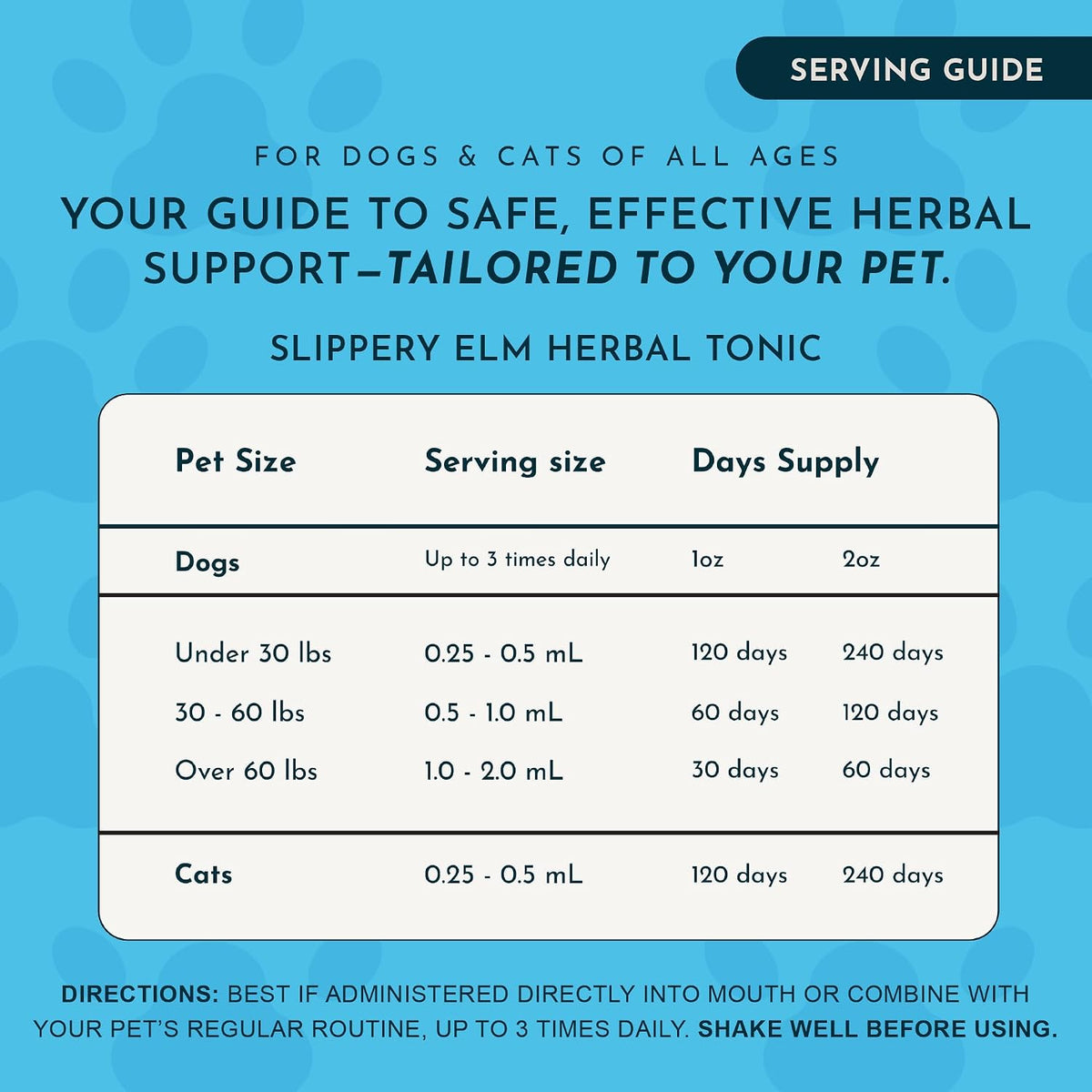 Alcohol free slippery elm inner bark supplement for pet acid reflux management