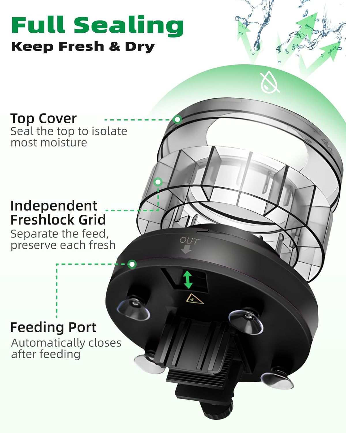 Fifteen compartment circular food tray inside the automatic turtle feeder