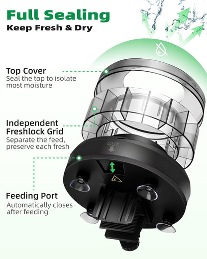 Fifteen compartment circular food tray inside the automatic turtle feeder