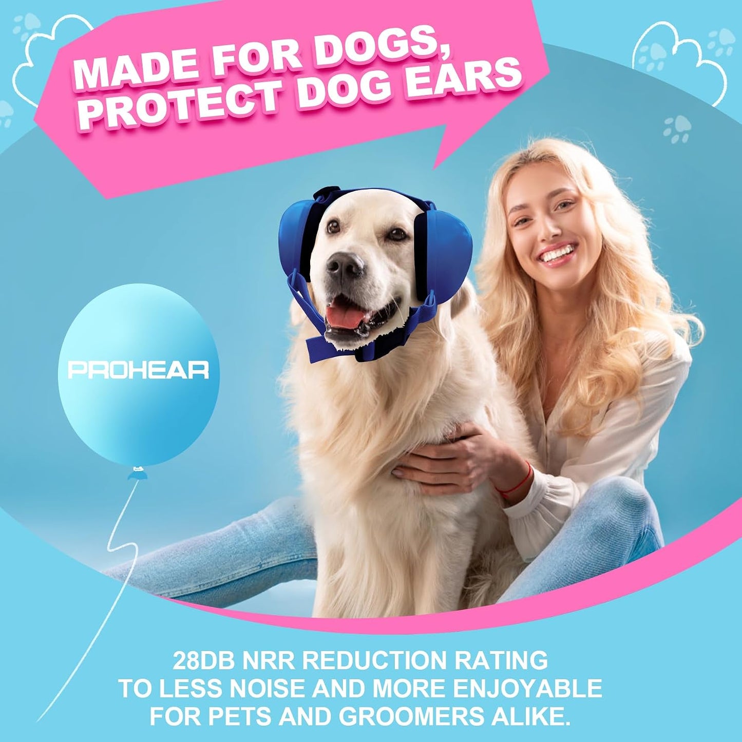 Prohear dog ear muffs packaging and components