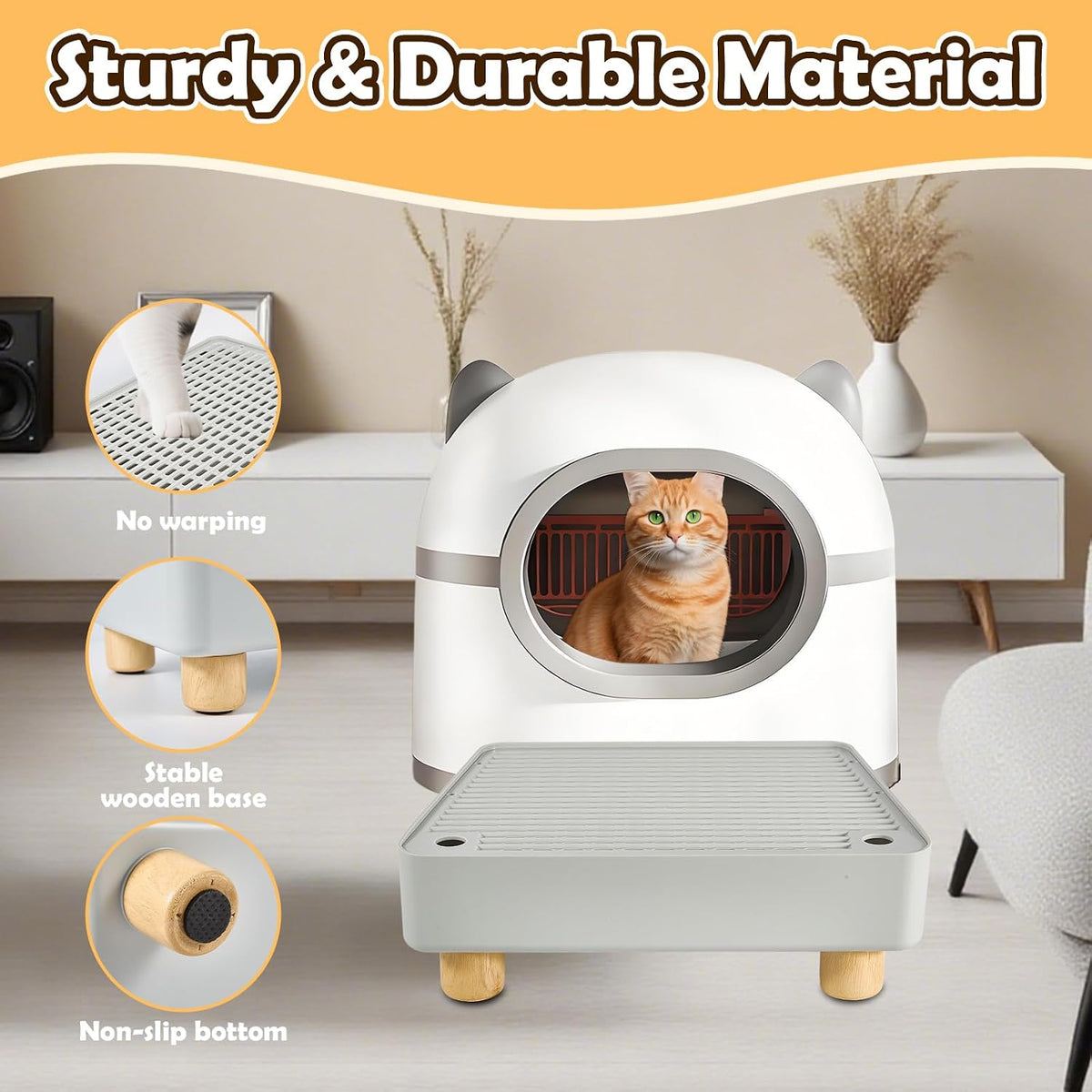 Close up look at the double layer honeycomb litter catcher pad filtering stray litter granules