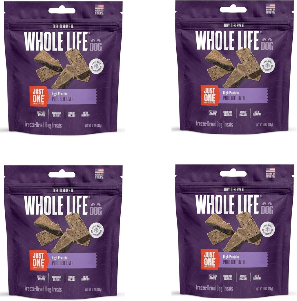 Premium freeze dried beef liver treats being crumbled over dog food