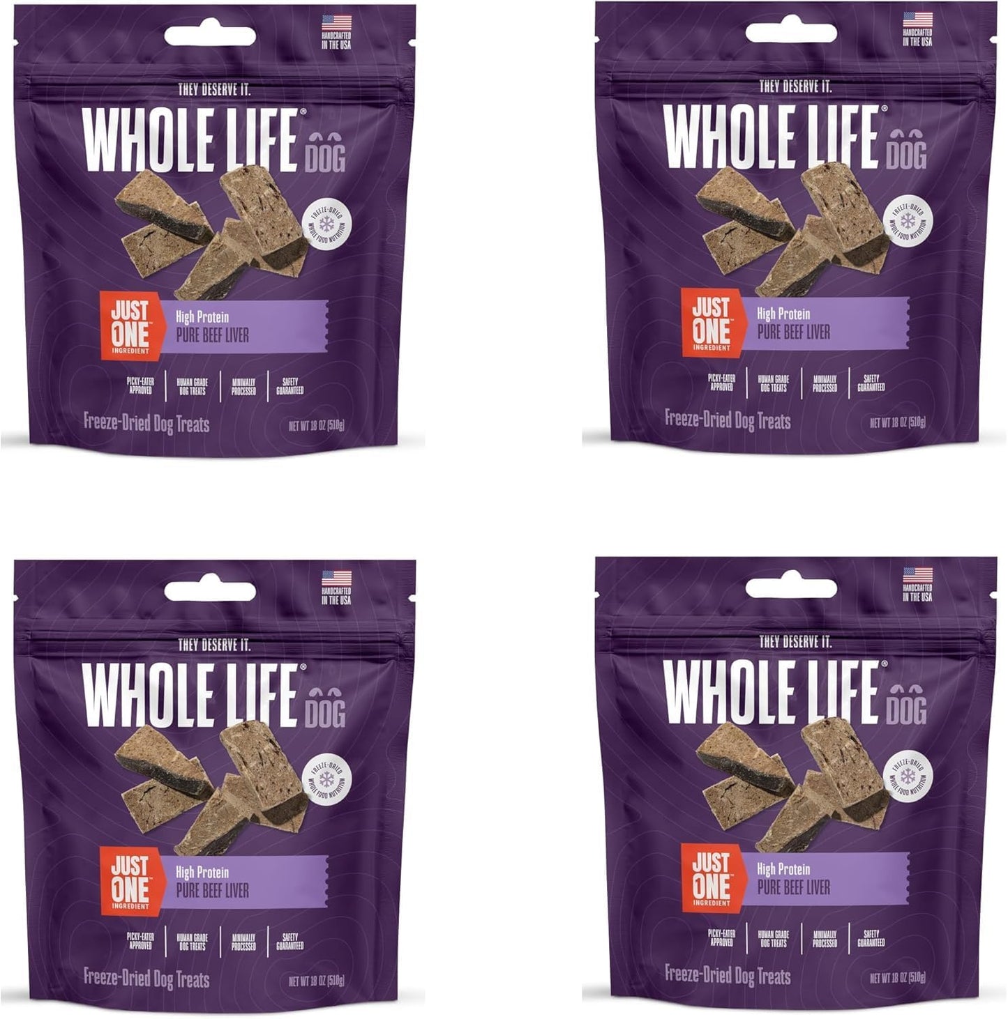 Premium freeze dried beef liver treats being crumbled over dog food