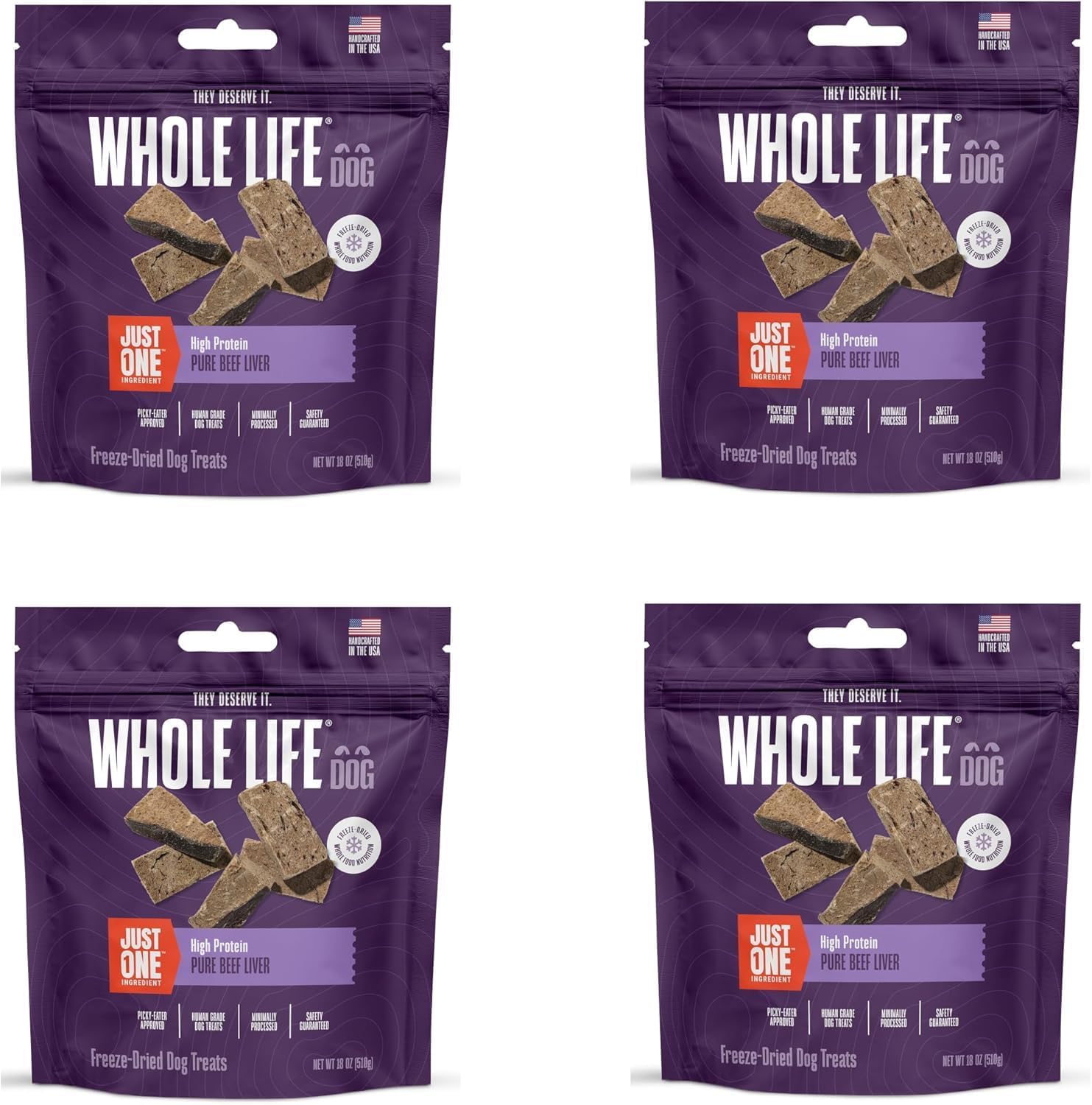 Premium freeze dried beef liver treats being crumbled over dog food