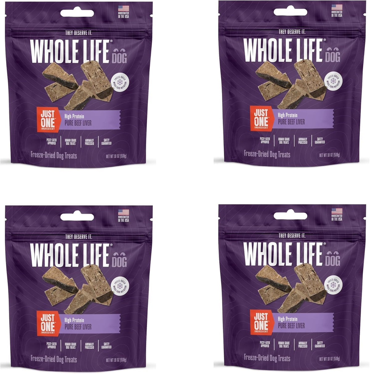 Premium freeze dried beef liver treats being crumbled over dog food