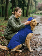 Haloumoning dog rain slicker showing the convenient back leash hole opening