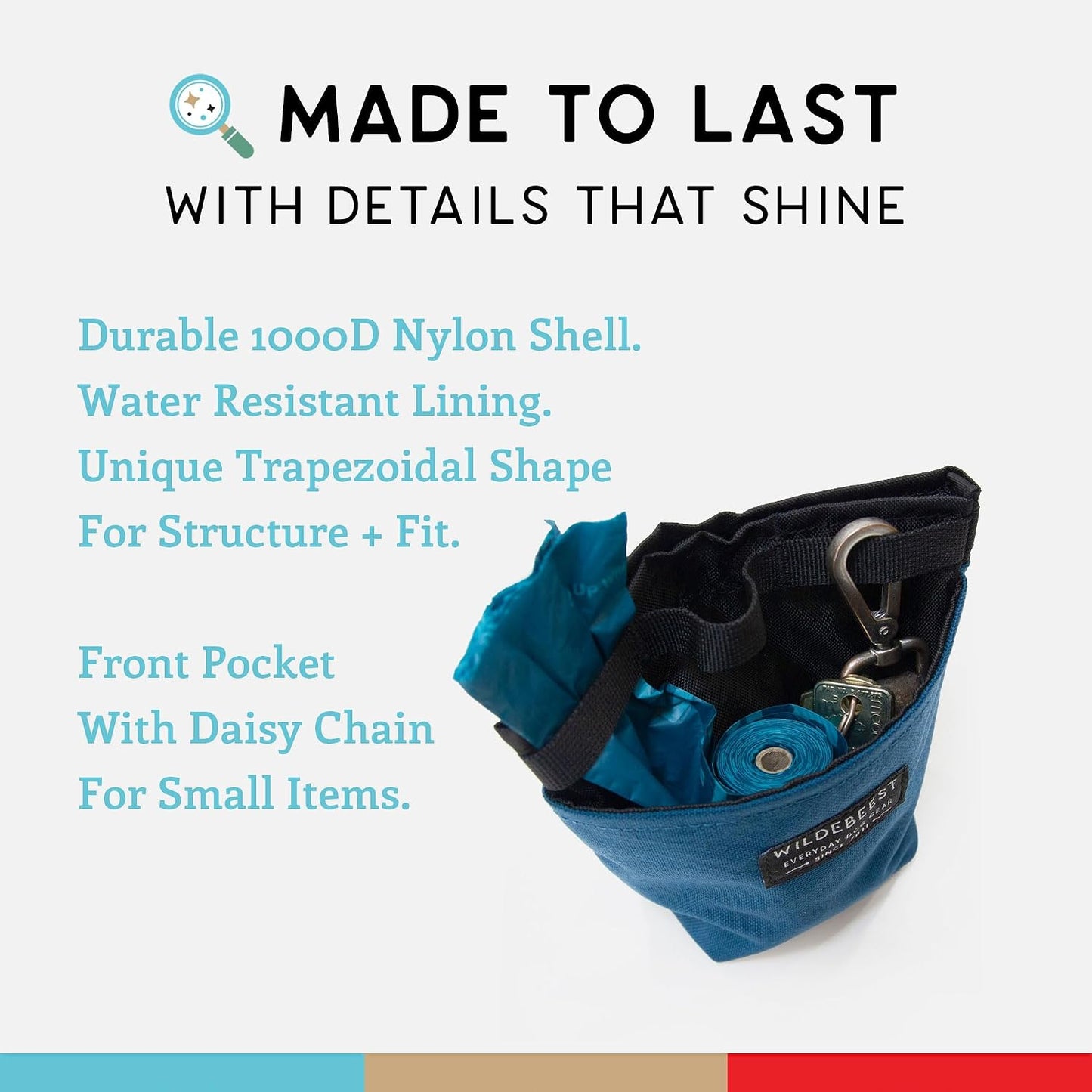 Wildebeest navy blue treat pouch magnetic closure mechanism detail