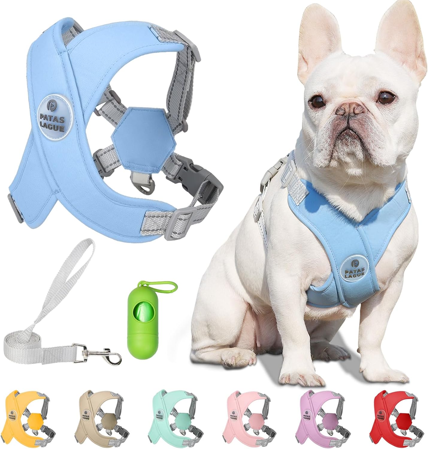 Patas Lague Dog Harness with Leash Set Adjustable Soft Padded Step-in Dog Vest No Choke No Pull Reflective for Small Medium Pets with Poop Bags and Dispenser, Solid and No-chew, Pink M - Image 13
