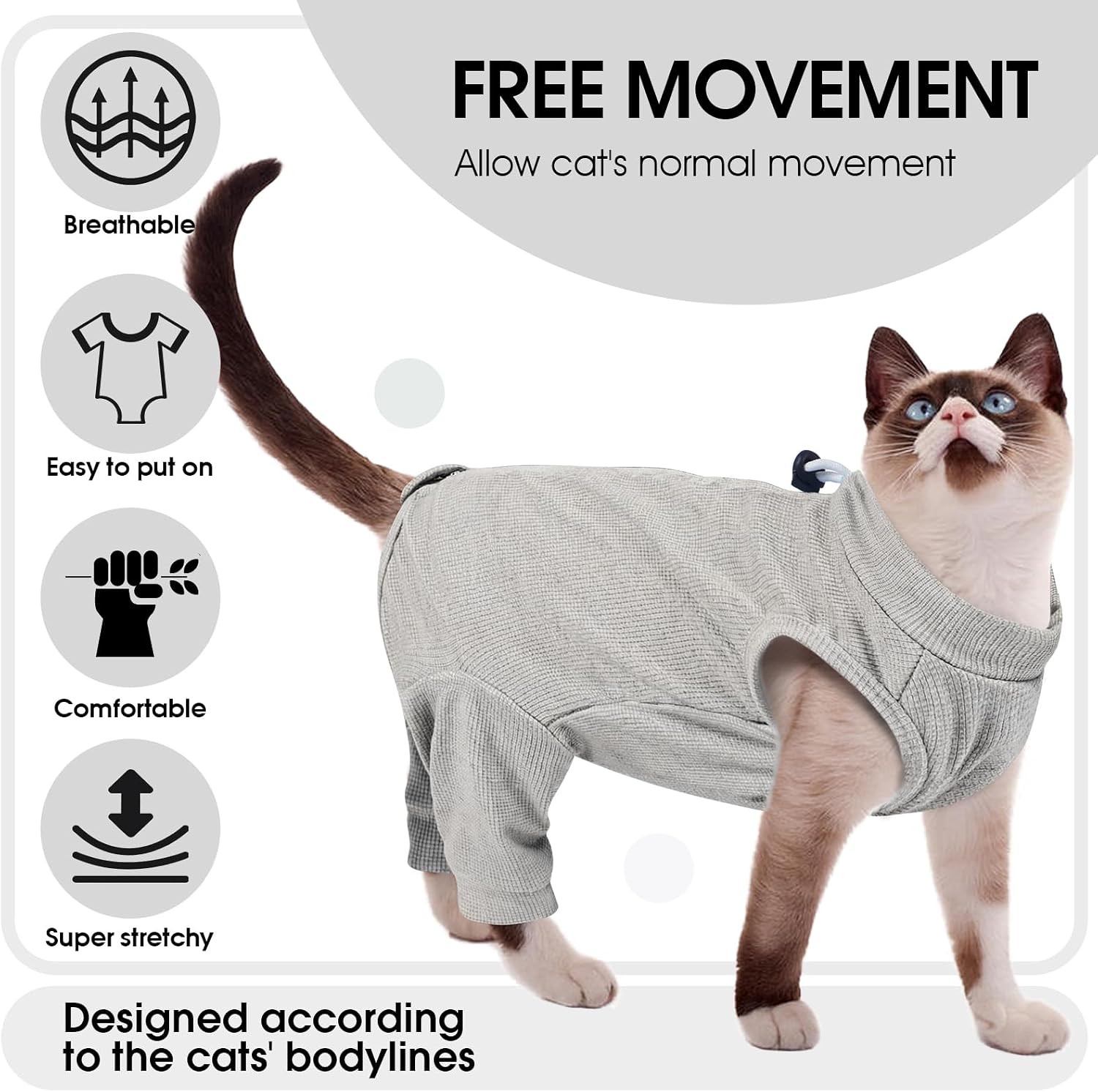 Cat wearing Adnikia post-surgery suit after abdominal procedure