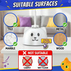Smart power saving electric pet toy with automatic sleep mode installed on smooth marble flooring.