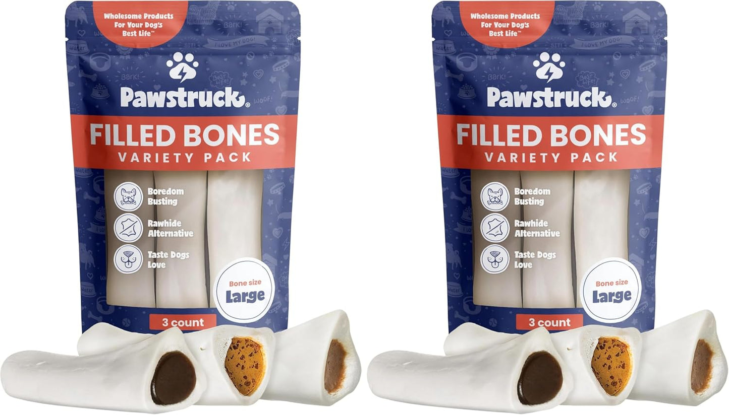 Pawstruck Large 5-6" Filled Dog Bones Variety Pack - Peanut Butter, Cheese & Bacon, Beef Flavors - Made in USA, Long Lasting Stuffed Femur Treat for Aggressive Chewers - Pack of 3, Packaging May Vary - Image 14