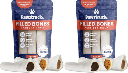 Pawstruck Large 5-6" Filled Dog Bones Variety Pack - Peanut Butter, Cheese & Bacon, Beef Flavors - Made in USA, Long Lasting Stuffed Femur Treat for Aggressive Chewers - Pack of 3, Packaging May Vary - Image 14