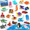 HOGOKIDS 24 Pack Marine Animals Building Blocks Toy box front view featuring vibrant ocean themed mini figures.