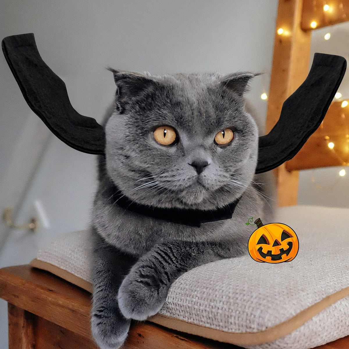 Integrated metal D-ring detail on the back of Rypet cat bat wings costume