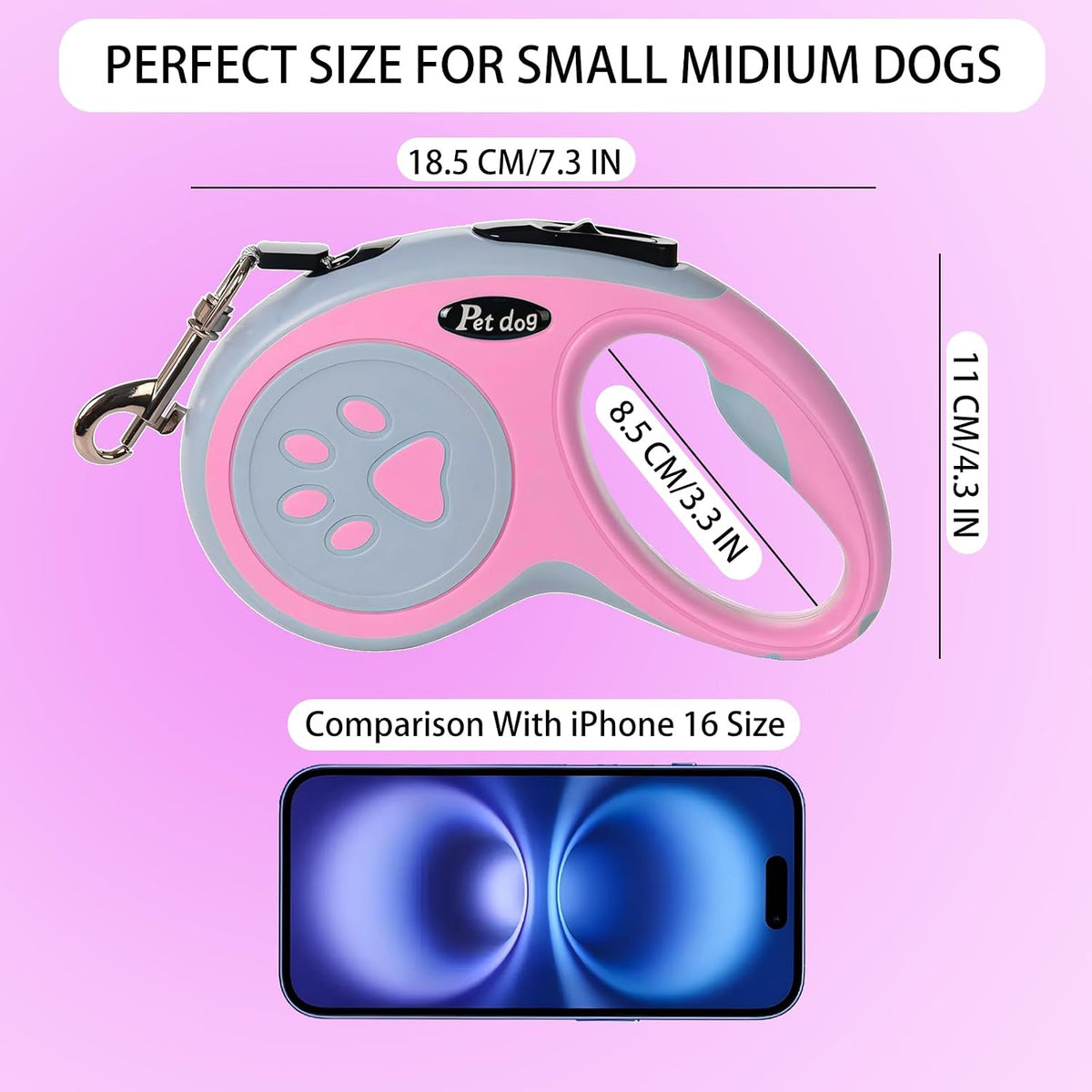 Close up of ergonomic anti-slip handle on pink dog leash