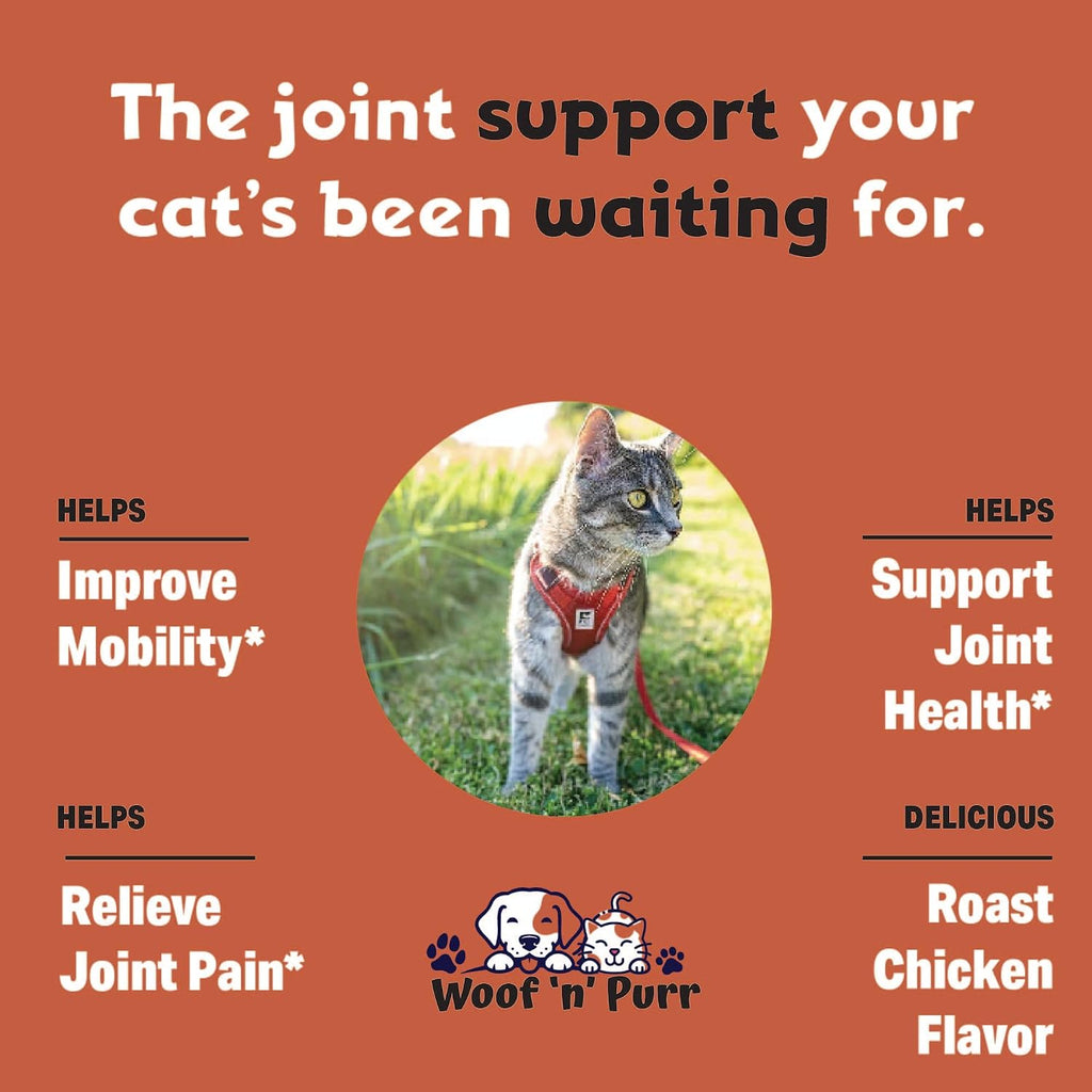 Close up of Woof 'n' Purr chicken flavor cat glucosamine label