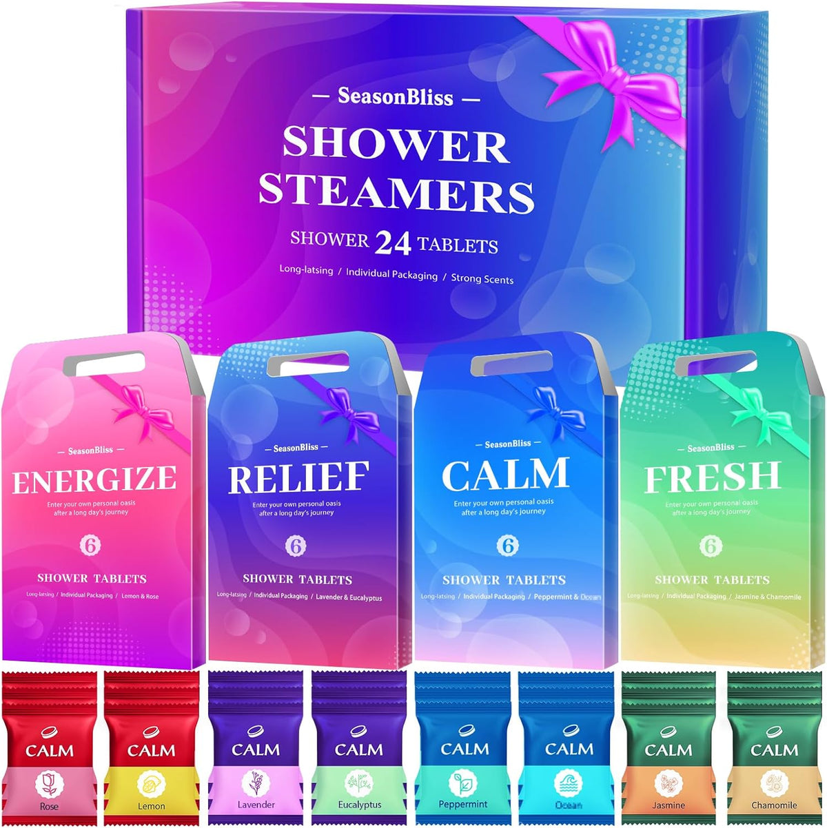 SeasonBliss aromatherapy shower steamers front view box packaging