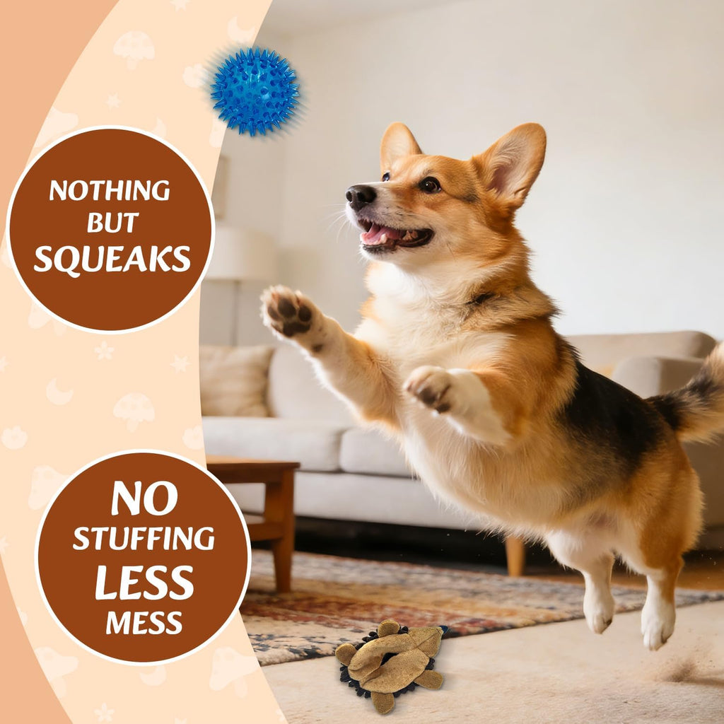 2-in-1 dog toy with plush exterior and inner rubber ball